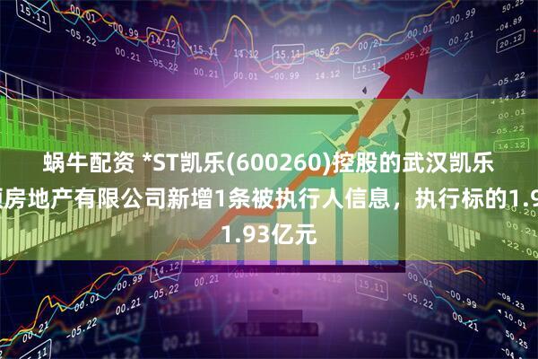 蜗牛配资 *ST凯乐(600260)控股的武汉凯乐海盛顿房地产有限公司新增1条被执行人信息，执行标的1.93亿元